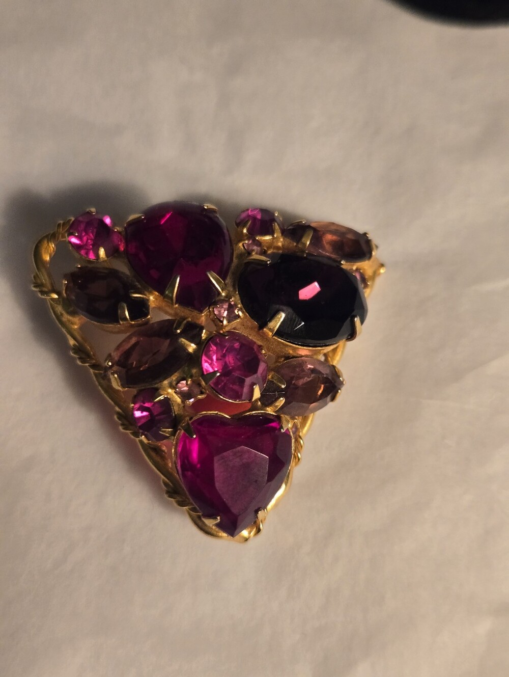 Vintage 1950s-60s Multicolor Statement Brooch Pin Gold Tone Faceted Glass Stones - Picture 11 of 14